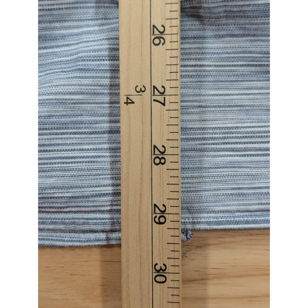 ROWM Mens XL Short Sleeve Button Front Shirt Blue White Slub Stripe Casual